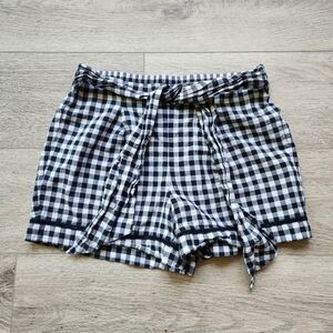 Loft Navy Blue White Gingham Belted Shorts Womens Xs Cotton Checkered Preppy